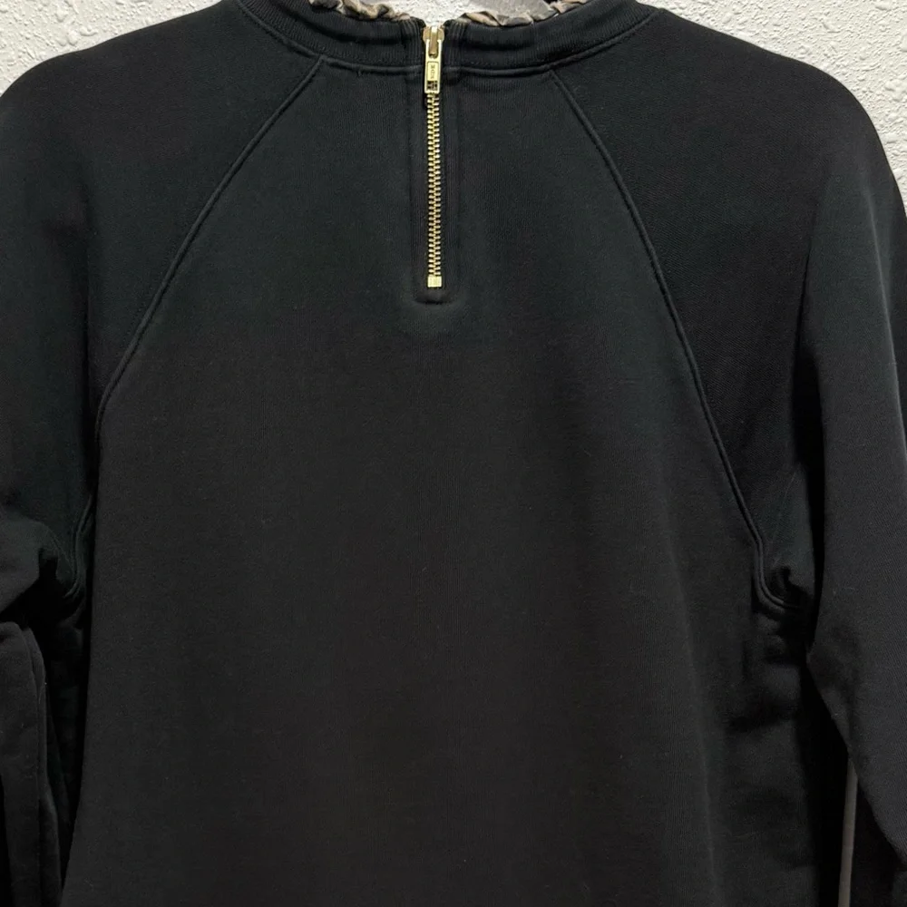 J. Crew Black Crewneck Sweatshirt with Leopard-Edge Trim XL‎